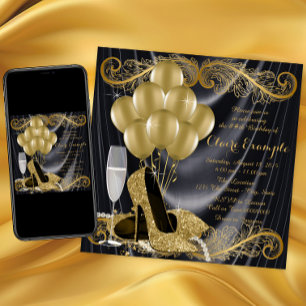 Black and Gold Birthday Party Hollywood Glamour Invitation