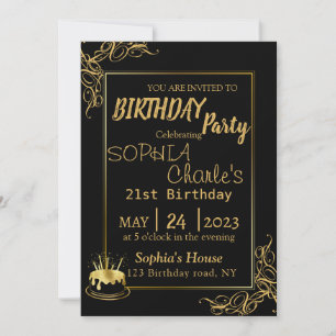 Black and Gold Birthday party Invitation