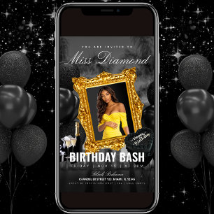 Black and Gold Birthday Party Invitation