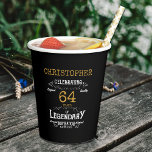 Black And Gold Birthday Party Paper Cups<br><div class="desc">For those celebrating their birthday we have the ideal birthday party cups with a vintage feel. The black background with a white and gold vintage typography design design is simple and yet elegant with a retro feel. Easily customise the text of this birthday plate using the template provided. Part of...</div>