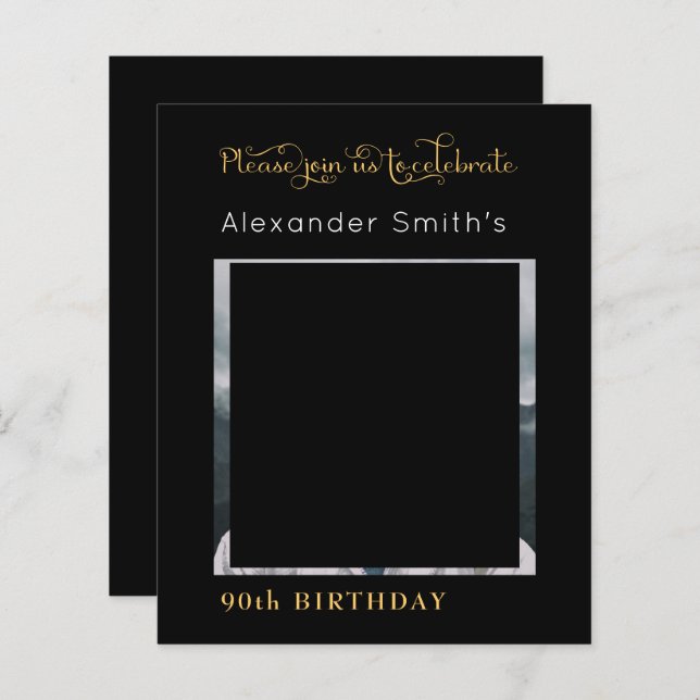 Black And Gold Birthday Photo (Front/Back)