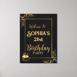 Black and Gold Birthday Stretched Canvas Print