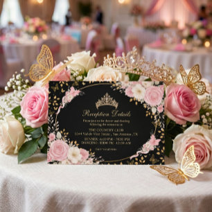 Black and Gold Blush Pink Quinceañera Butterfly Enclosure Card