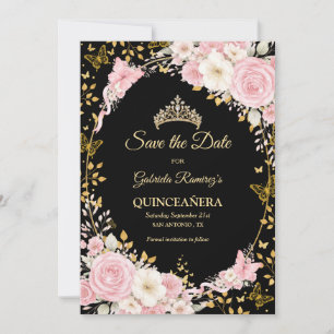 Black and Gold Blush Pink Quinceañera Butterfly Save The Date