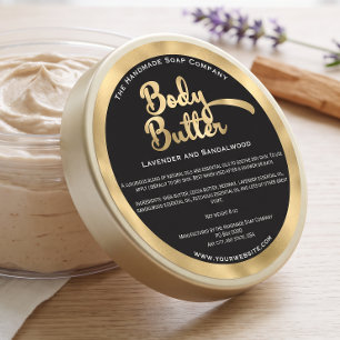 Black and Gold Body Butter Jar Label w Ingredients
