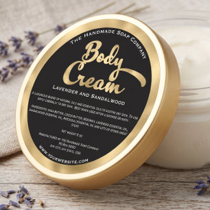 Black and Gold Body Cream Jar Label w Ingredients