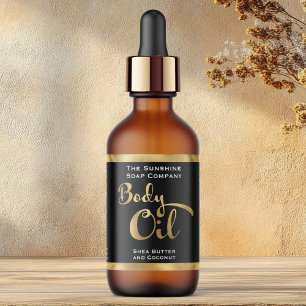Black and Gold Body Oil Bottle Label