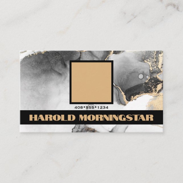 Black and Gold BOLD Square Logo and QR Code  Business Card (Front)