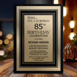 Black and Gold Border Surprise 85th Birthday Party Invitation