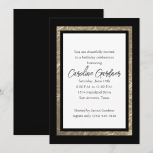 Black and Gold Bordered Birthday Invitation