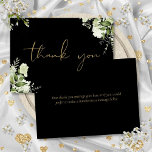 Black And Gold Botanical Greenery Elegant Script Thank You Card<br><div class="desc">Featuring delicate watercolor greenery and elegant gold script thank-you script on a black background. You can personalise with your own thank you message on the reverse,  or if you prefer to add your handwritten message,  delete the text. A perfect way to say thank you! Designed by Thisisnotme©</div>