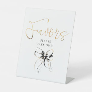 Black and Gold Bow Bridal Shower Favors Pedestal Sign