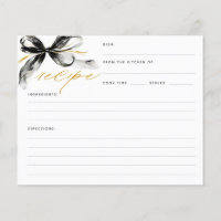 Black and Gold Bow Bridal Shower Recipe Card