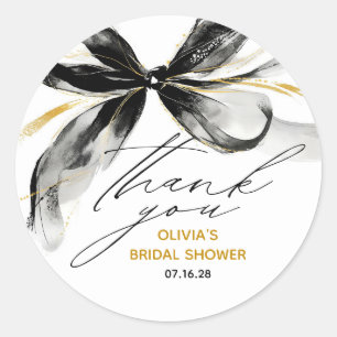Black and Gold Bow Chic Whimsical Bridal Shower Classic Round Sticker