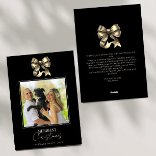 Black and Gold Bow Modern Photo Christmas  Holiday Card