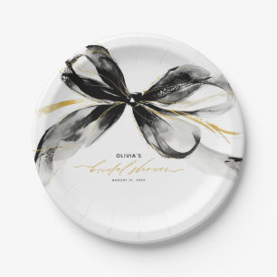 Black and Gold Bow Sophisticated Bridal Shower Paper Plate