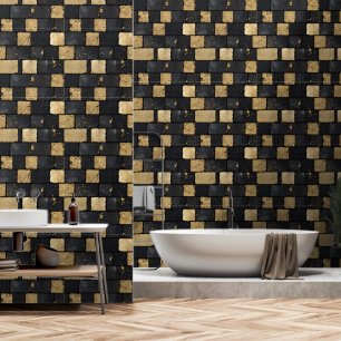 Black and Gold Brick Pattern Wallpaper