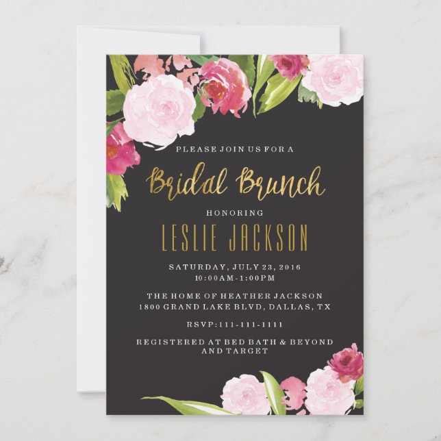 Black and Gold Bridal Brunch Shower Invitation (Front)