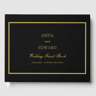 Black and Gold Bride and Groom Wedding Guest Book