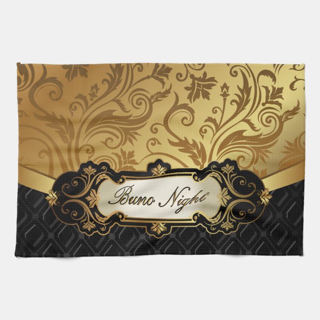 Black and Gold Bunco Accessories Tea Towel (Horizontal)