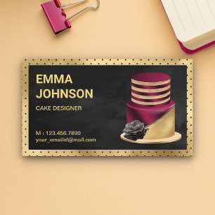 Black and Gold Burgundy Cake Pastry Chef Bakery Business Card