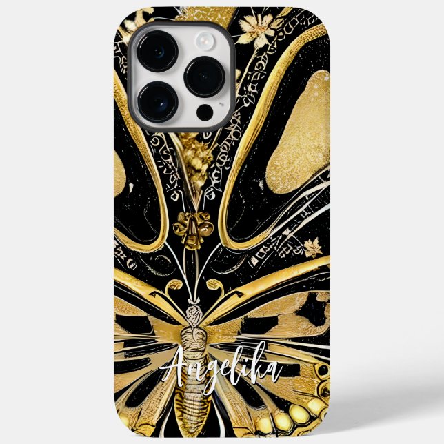 Black and Gold Butterflies Personalised Name Case-Mate iPhone Case (Back)