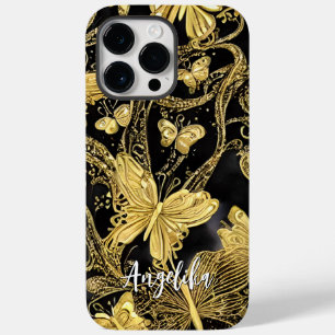 Black and Gold Butterflies Personalised Name Case-Mate iPhone 14 Pro Max Case