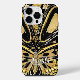 Black and Gold Butterflies Personalised Name iPhone 14 Pro Max Case