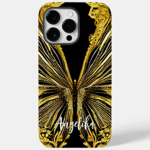 Black and Gold Butterfly Personalised Name Case-Mate iPhone 14 Pro Max Case