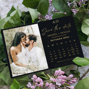 Black and Gold Calendar Wedding Save the date