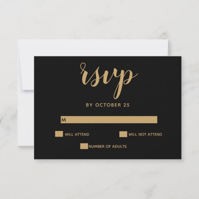 Black and Gold Calligraphy Wedding Invitation rsvp (Front)