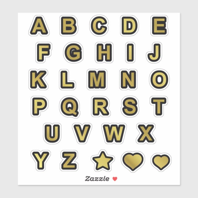  Black and Gold Capital Text Letters Alphabet (Sheet)