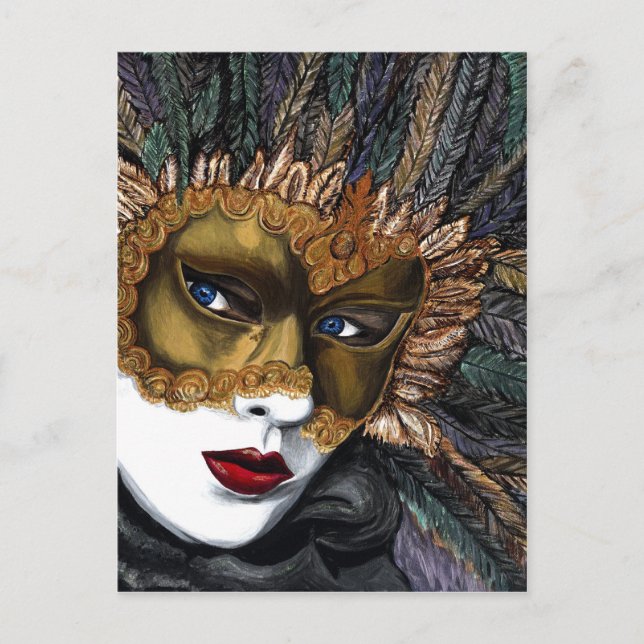 Black and Gold Carnival Mask  by PSOVART Postcard (Front)