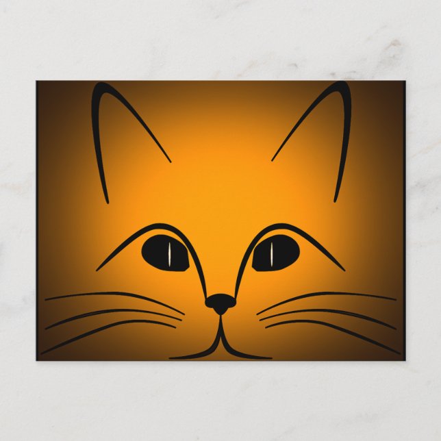 Black and Gold Cat Face Digital Design Postcard (Front)