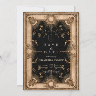 Black and Gold Celestial Baroque Wedding Save The Date