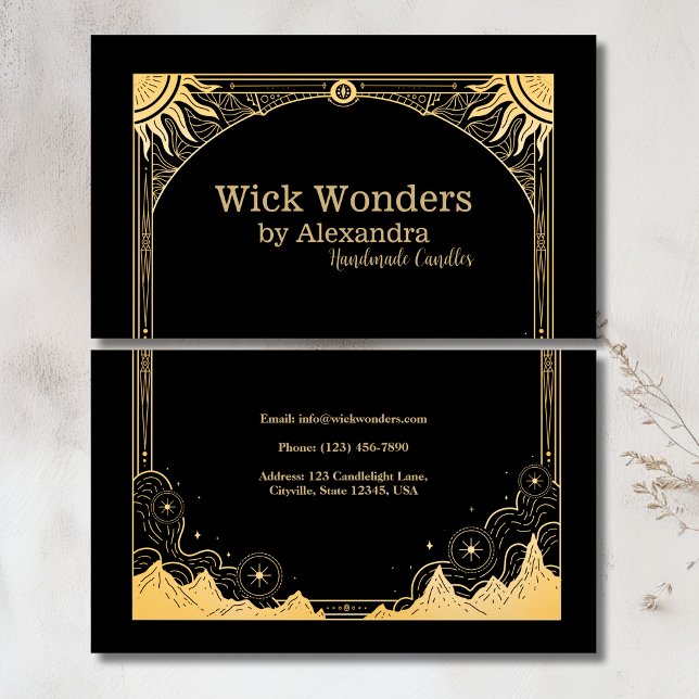 Black and Gold Celestial Candle Business Card (Creator Uploaded)