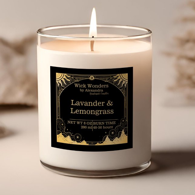 Black and Gold Celestial Candle Square Sticker (Creator Uploaded)