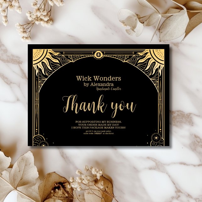 Black and Gold Celestial Candle Thank You Card (Creator Uploaded)