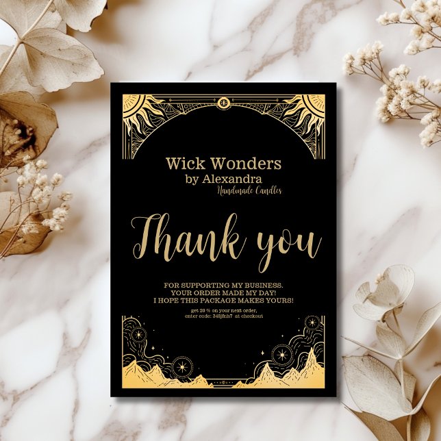 Black and Gold Celestial Candle Thank You Card (Creator Uploaded)