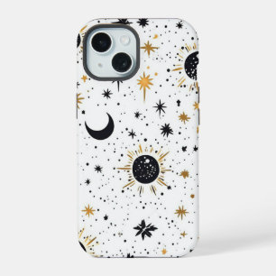 Black and Gold Celestial Sun Moon Stars iPhone 15 Case