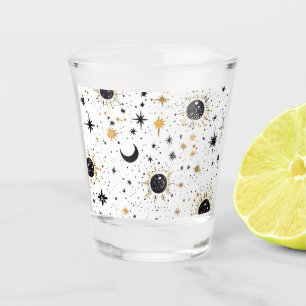 Black and Gold Celestial Sun Moon Stars Shot Glass