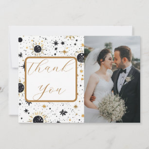 Black and Gold Celestial Sun Moon Stars Wedding Thank You Card