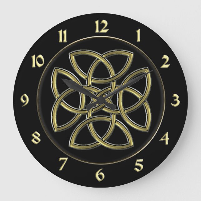 Black and Gold Celtic Dara Shield Knot Clock (Front)