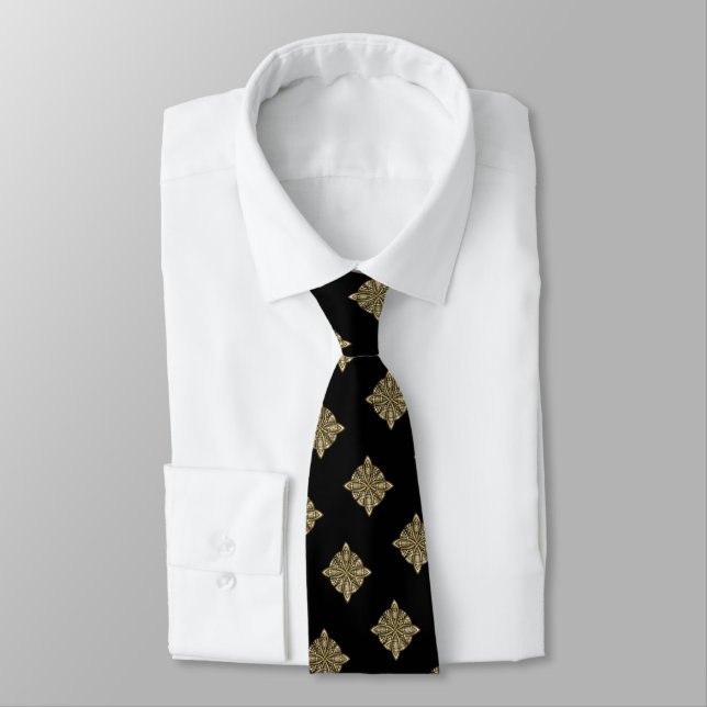 Black and Gold Celtic Knot Original Art Design Tie (Tied)