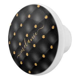 Black and Gold Ceramic Knob with Custom Name