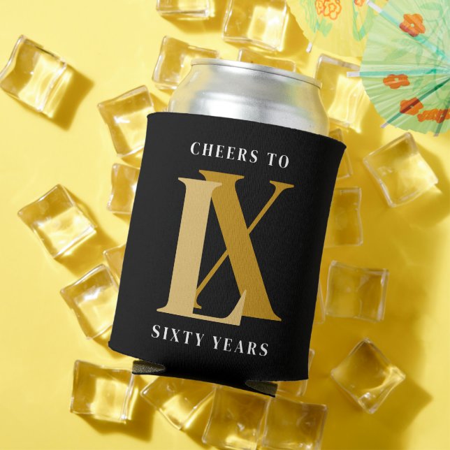 Black and Gold Cheers Birthday  Can Cooler (In Situ Summer)