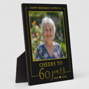 Black and Gold Cheers to 60 Years Birthday Photo Plaque