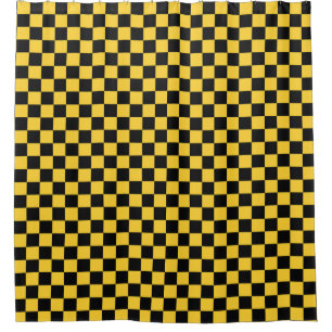 Black and gold chequerboard pattern shower curtain