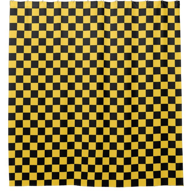 Black and gold chequerboard pattern shower curtain (Front)