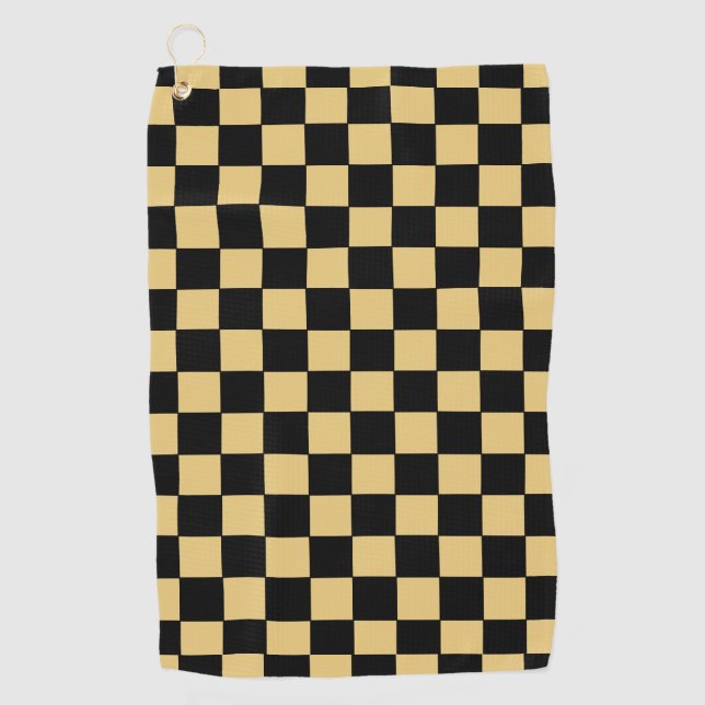 Black and Gold Chequered Golf Towel (Front)